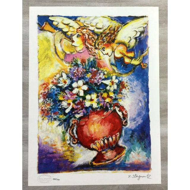 Modern Modern Unframed Angels w Vase of Flowers Zamy Steynovitz Signed Seriolithograph For Sale - Image 3 of 3