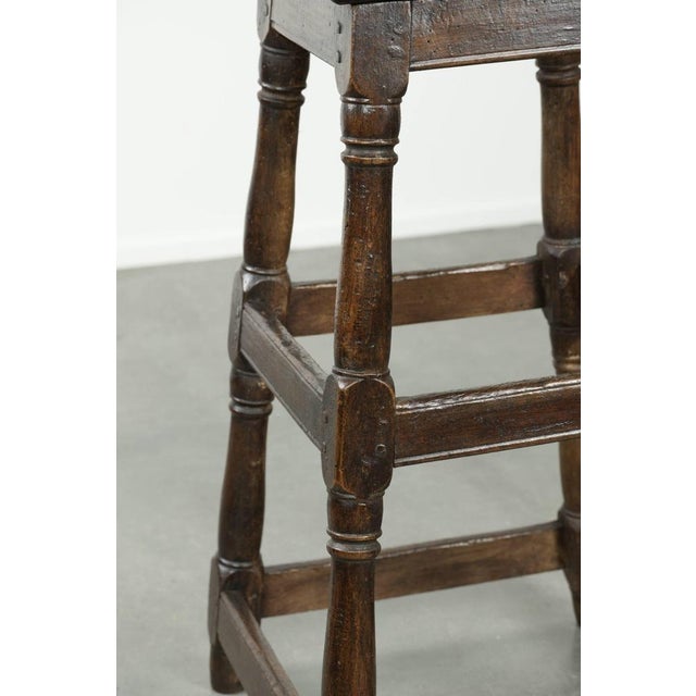 Antique English Oak Stool, 1700s For Sale - Image 9 of 11