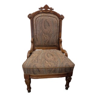 Antique Walnut Gothic Eastlake Parlor Chair Medium Size For Sale