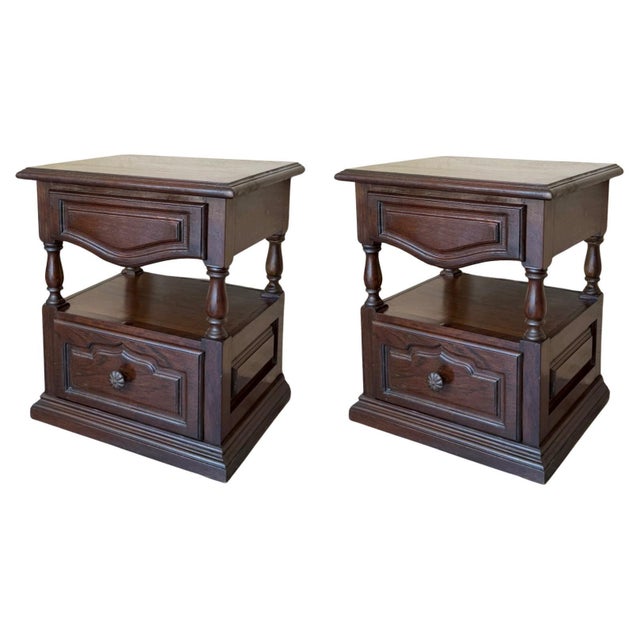 20th Century Pair of Solid Carved Spanish Nightstands with Two drawers For Sale - Image 10 of 18