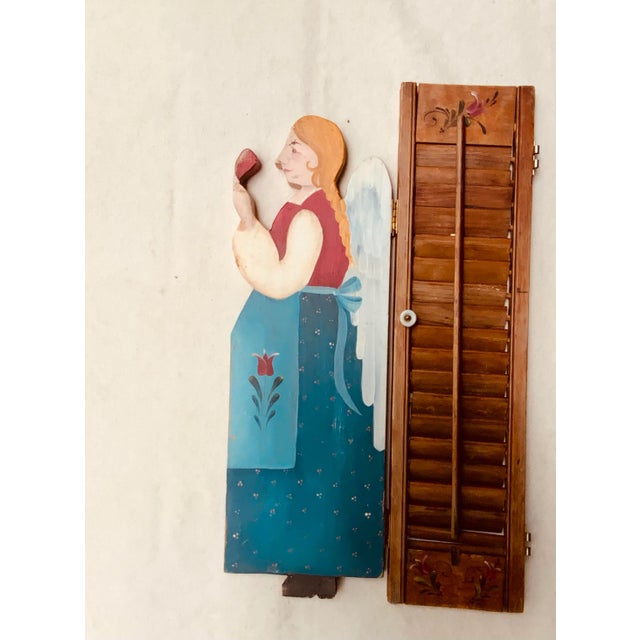 1940s Peter Hunt Style Blue Painted Wood Angel Window Shutters For Sale - Image 9 of 9
