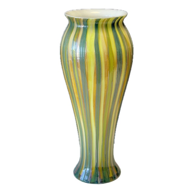 Japanese Reed Glass Vase in Shades of Green from Oljos Glass For Sale