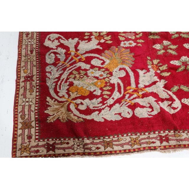 Textile Authentic Turkish Ghiordes Red Rug For Sale - Image 7 of 8