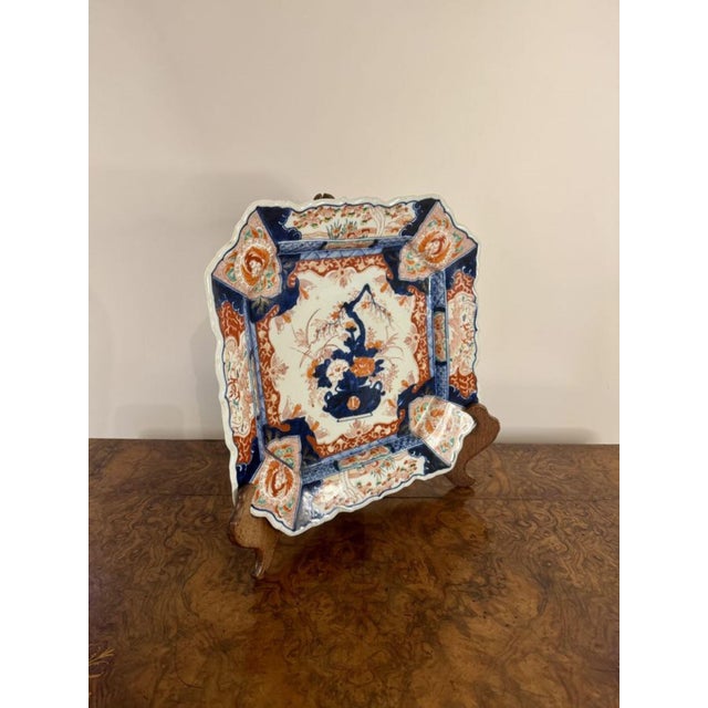 Large Antique Japanese Imari Square Plate, 1900 For Sale - Image 4 of 6