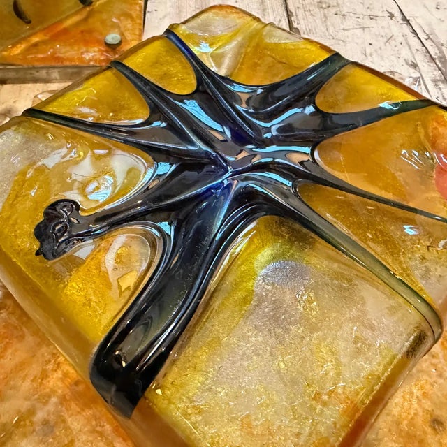 Two Rare 1970s Mazzega Space Age Square Murano Glass Wall or Ceiling Lights For Sale - Image 15 of 18