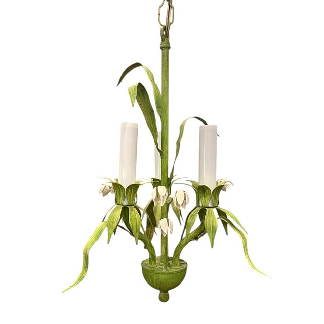 Vintage Italian Tole Lily of the Valley Three Light Chandelier / Light Fixture, Circa 1960 For Sale - Image 4 of 6