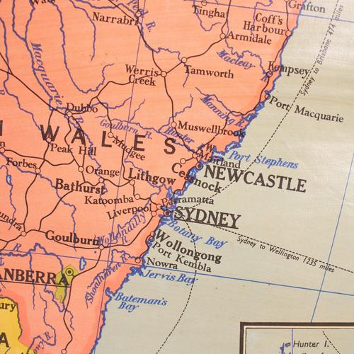 Vintage Australia Wall Map by W. & A.K. Johnston, 1950s For Sale - Image 4 of 10