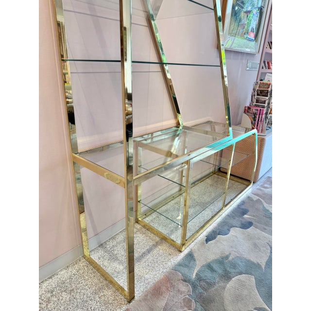 Metal Vintage Asymmetrical Brass and Glass Etagere by Dia For Sale - Image 7 of 12