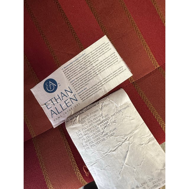 Red Ethan Allen Upholstered Rolled Arm Skirted Lounge Chairs - A Pair For Sale - Image 8 of 8