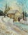 Bright winter landscape of an old mill in the snow by E. Harrison (American, 20th Century). Signed "E. H." lower left....