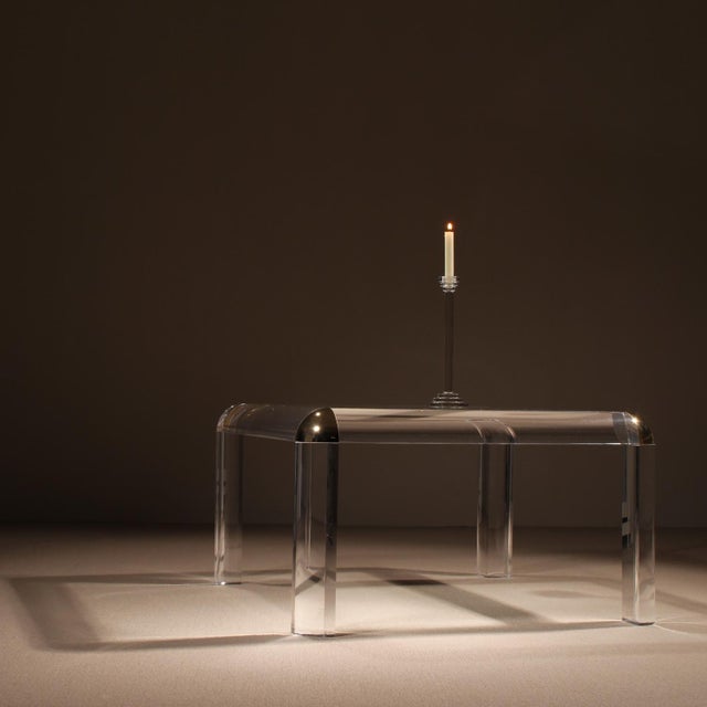 Square Acrylic and Brass Coffee Table in the style of Karl Springer, 1970s For Sale - Image 10 of 13