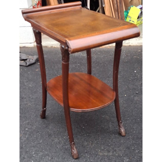 Pair Late 19th Century Victorian Regency Style Carved Mahogany and Tooled Leather Inset Side Tables For Sale - Image 9 of 16