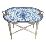 Fine 1950s Blue & White Porcelain Bamboo Tray Table For Sale