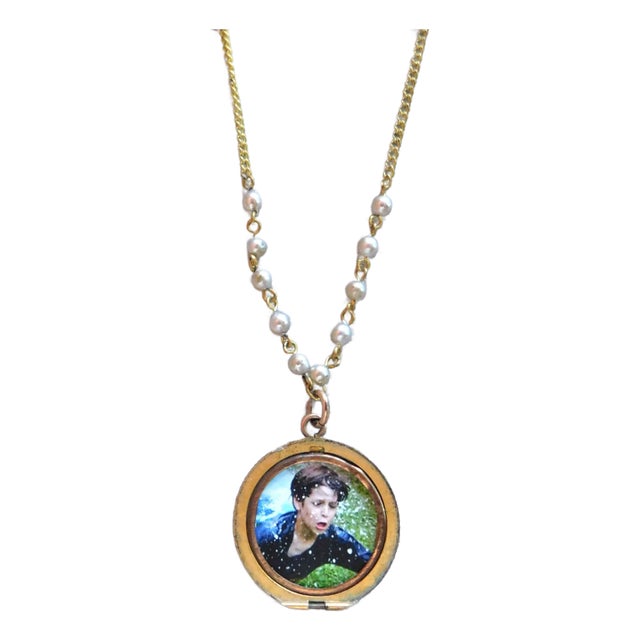 Antique 10k Gold Open Locket, Vintage Gold and Pearl Bead Chain For Sale