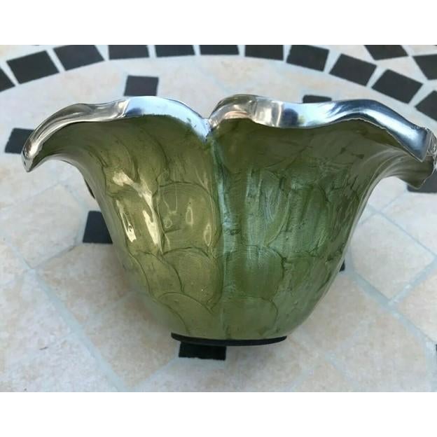Contemporary Late 20th Century Green Enameled Aluminum Flower Decorative Bowl / Planter For Sale - Image 3 of 8