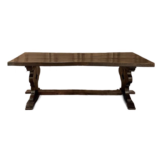 Antique Rustic Italian Style Trestle Farm Table For Sale
