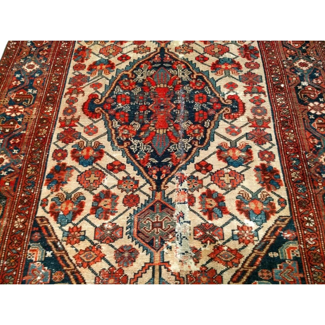 Antique Persian Malayer Rug, Handwoven Geometric Medallion Pattern, Ivory & Navy, 4’ X 6’ For Sale - Image 11 of 12