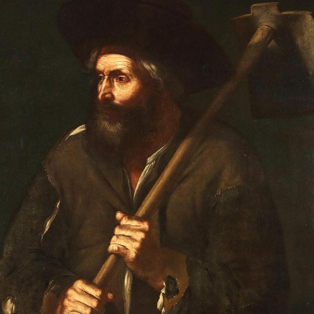 Italian Artist, Peasant with Hoe, Oil on Canvas, 1600s-1700s For Sale - Image 3 of 11