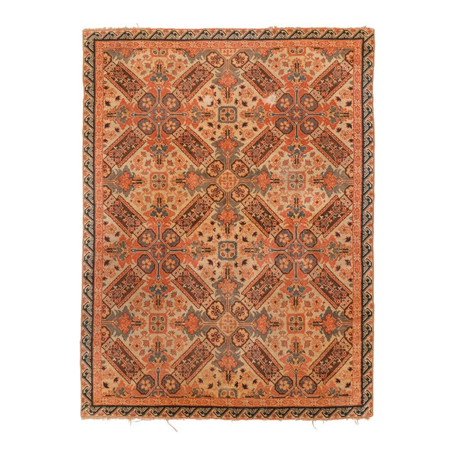 Vintage European Rug in Orange With Floral Patterns, From Rug & Kilim For Sale