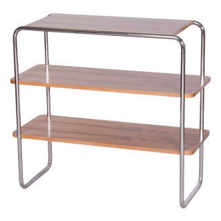 Czech Bauhaus Etagere in Walnut and Chrome-Plated Steel from by Kovona, 1940s For Sale