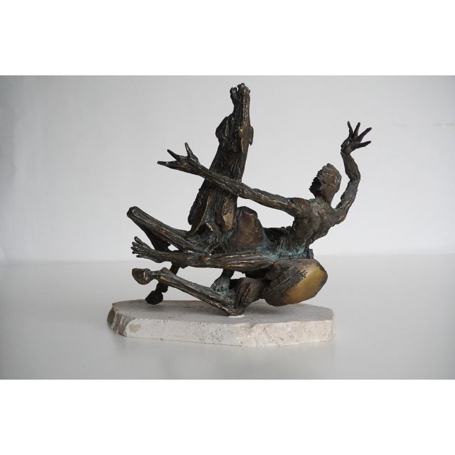 Fernando Mario Paonessa, Horse Sculpture, 1980s, Bronze and Travertine, in Very Good conditions. Designed 1980 to 1989 I...