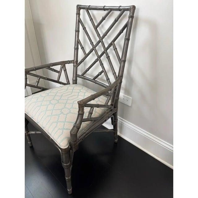 Gray Chinese Chippendale Lian Arm Chair by Ethan Allen For Sale - Image 8 of 9