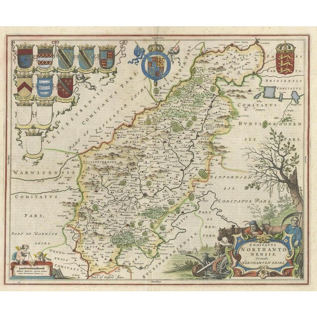 Antique map titled 'Comitatus Northantonensis vernacule Northamtonshire'. Original antique map of Northamptonshire,...