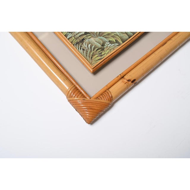 Mid-Century Balinese Painting on Silk with Bamboo and Woven Rattan Frame, 1960s For Sale - Image 11 of 16