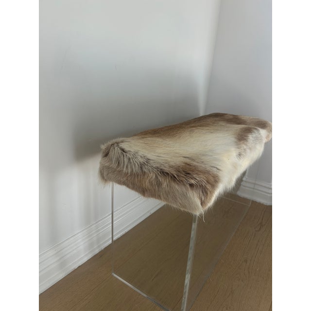 CB2 Cb2 Reindeer Hide Acrylic Benches - Pair For Sale - Image 4 of 9