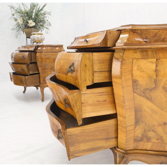 Pair of Italian Olive Burl Wood Patched Veneer Bombay Small Dresser Stands Table For Sale - Image 9 of 15