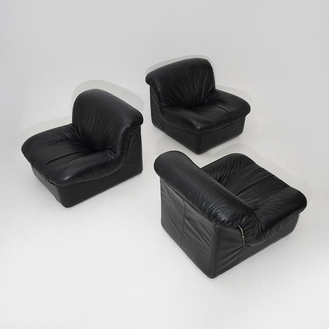 Modular Black Leather Armchairs, 1970s, Set of 3 For Sale - Image 4 of 15