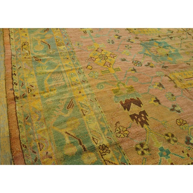 1900s Rose Pink Large Scale Tribal Antique Turkish Oushak Rug 14'2" X 18'4" Handknotted Wool Carpet For Sale - Image 4 of 11