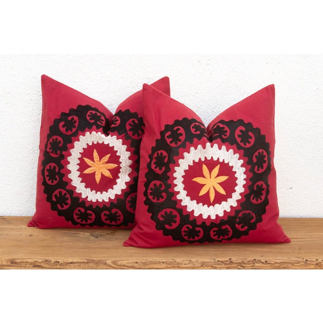 Boho Chic Black Scalloped Suzani Pillow Covers, Pair For Sale - Image 3 of 6
