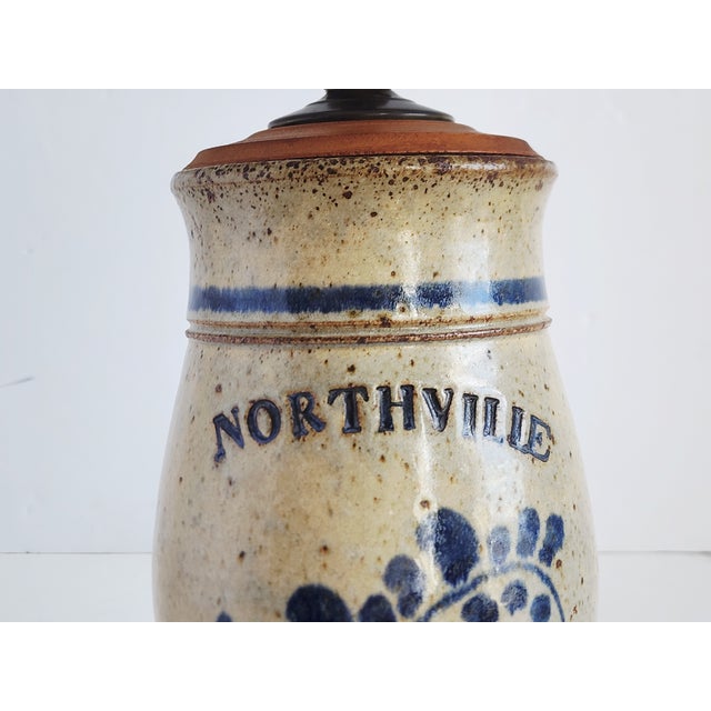 Wood Vintage Stoneware Crock Table Lamp For Sale - Image 7 of 11