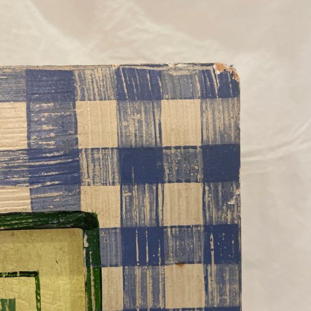 Vintage Painting on Wood of Pears on a Branch With "Beurre' Rennes" and a Blue Gingham Pattern Frame For Sale In Nashville - Image 6 of 10