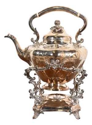 Tiffany & Co. Style Antique Victorian Silverplate Tea Kettle or Coffee Pot With Boiler