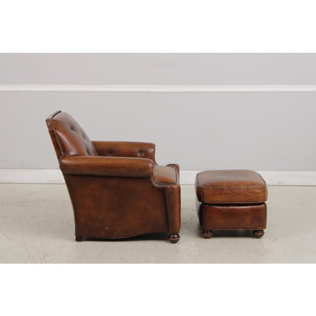 Traditional Stickley Tufted Back Leather Chair & Ottoman For Sale - Image 3 of 18