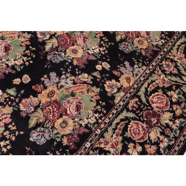 Floral 1990's Pak-Persian Black/Black Wool Rug - 9'1'' X 11'10'' For Sale In New York - Image 6 of 9