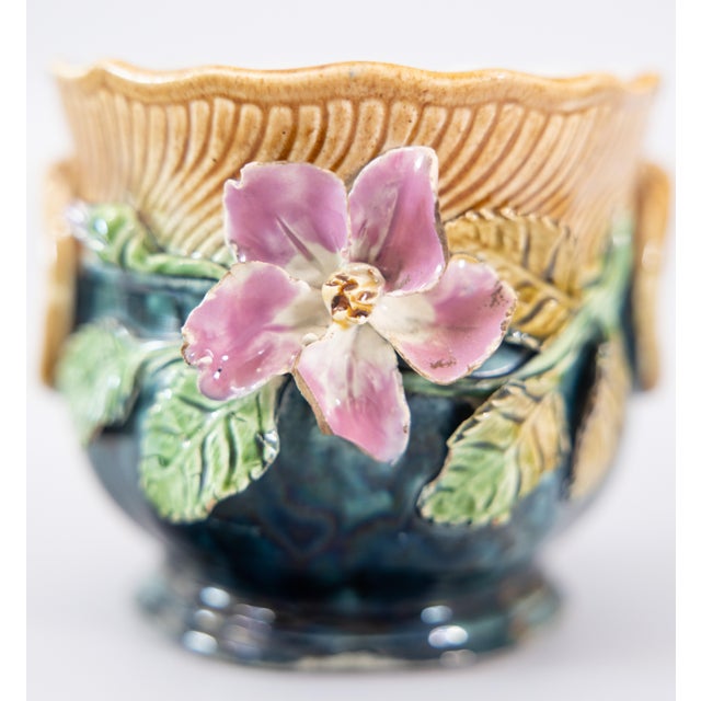 Green 19th Century Petite French Majolica Barbotine Floral Cachepots Jardinieres For Sale - Image 8 of 11