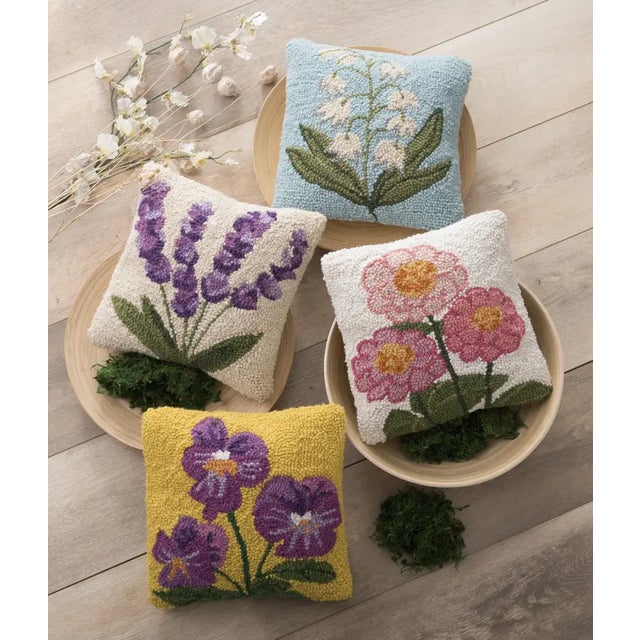 Modern Pansies Hook Pillow, 10" x 10" For Sale - Image 3 of 4
