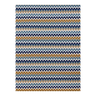 The House of Scalamandré Rainbow Mountain Crewel Fabric, Denim Gold For Sale