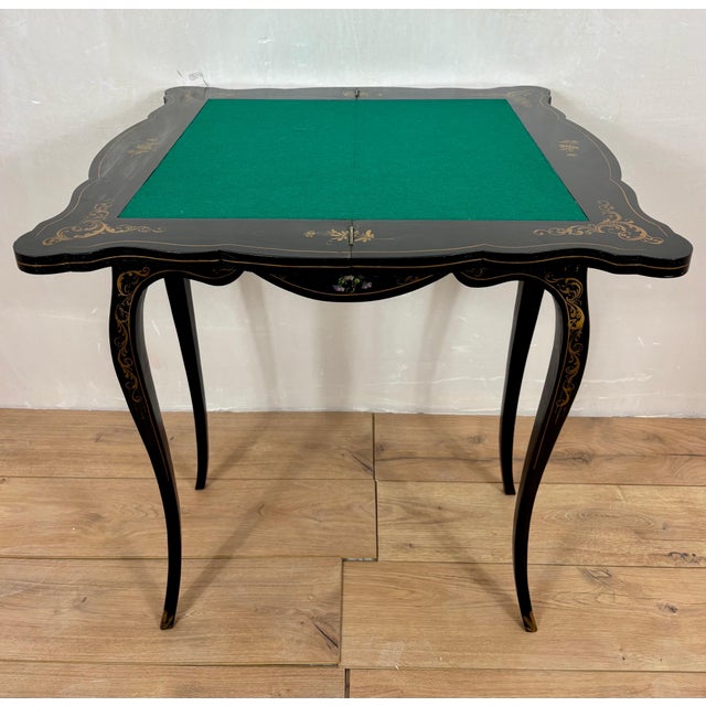 Chinese Black Lacquer Games Table with Hand-Painted Floral Decoration For Sale - Image 18 of 18