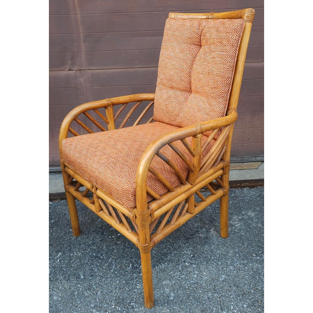 Orange Late 20th Century Set of Four Brown Jordan Rattan, Leather and Upholstered Armchairs For Sale - Image 8 of 10