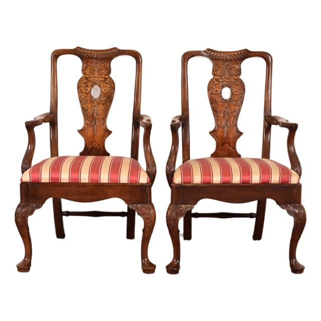 Henredon Chippendale Carved Mahogany Armchairs, Pair For Sale