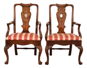 Henredon Chippendale Carved Mahogany Armchairs, Pair