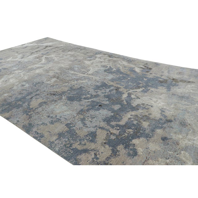 Rug & Kilim Rug & Kilim’s Oversized Abstract Rug With Blue and Silver-Gray Patterns For Sale - Image 4 of 7