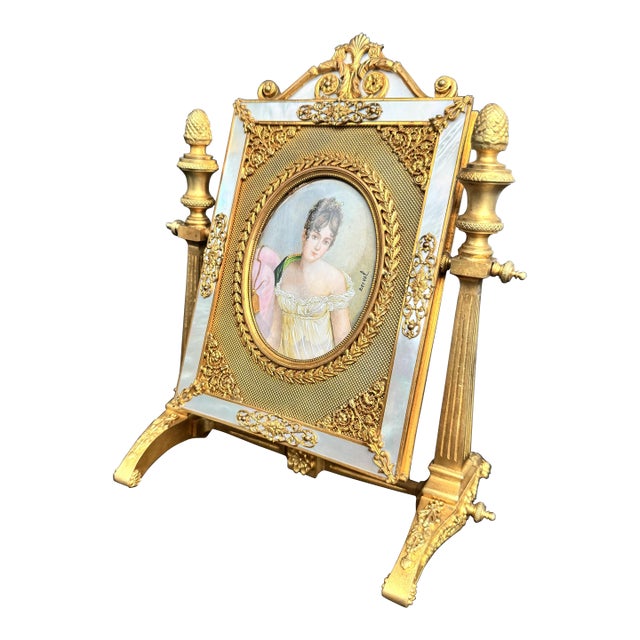 19th Century French Gilt Bronze Table Mirror For Sale