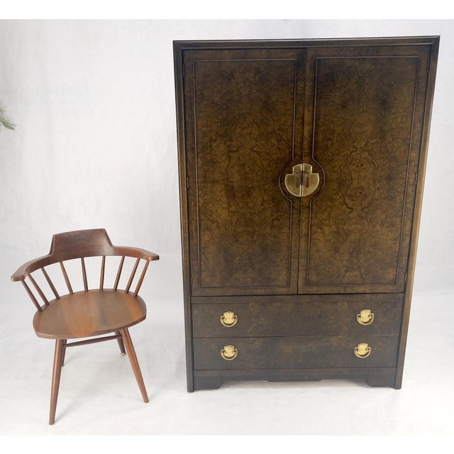 Large Burl Wood Brass 2 Doors Drawer Mastercraft Gentleman's Chest Dresser MINT For Sale - Image 10 of 13