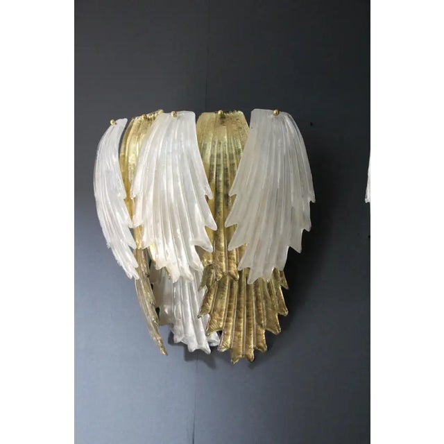 Gold and White Murano Glass Sconces in Leaf Shape, 1980s, Set of 2 For Sale - Image 13 of 18