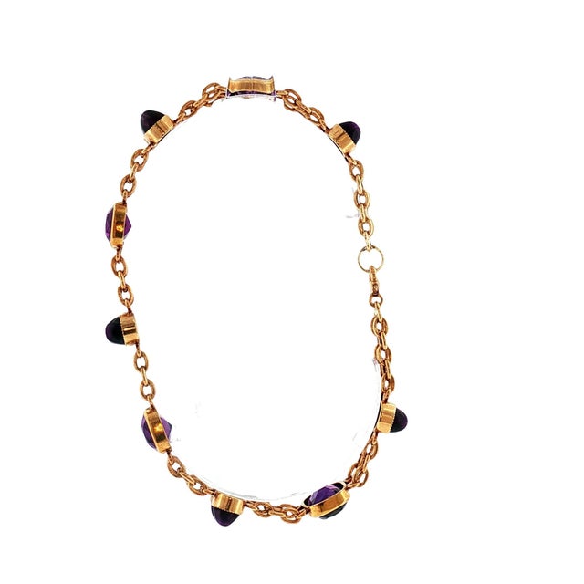 Contemporary 1940's 14k Rose Gold Faceted and Cabochon Fine Amethyst Link Bracelet For Sale - Image 3 of 5